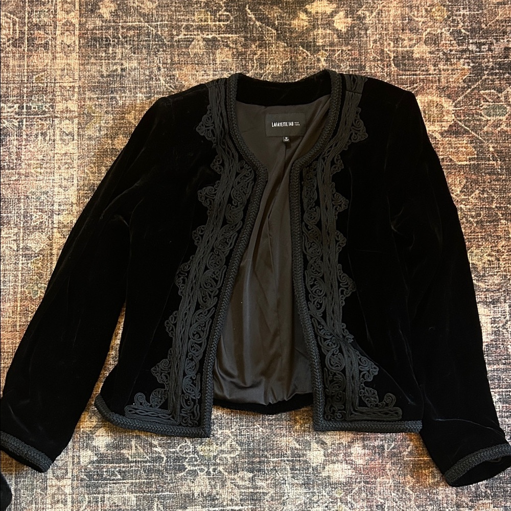 Lafayette 148 New York Black Velvet Blazer with Intricate embroidered Trim